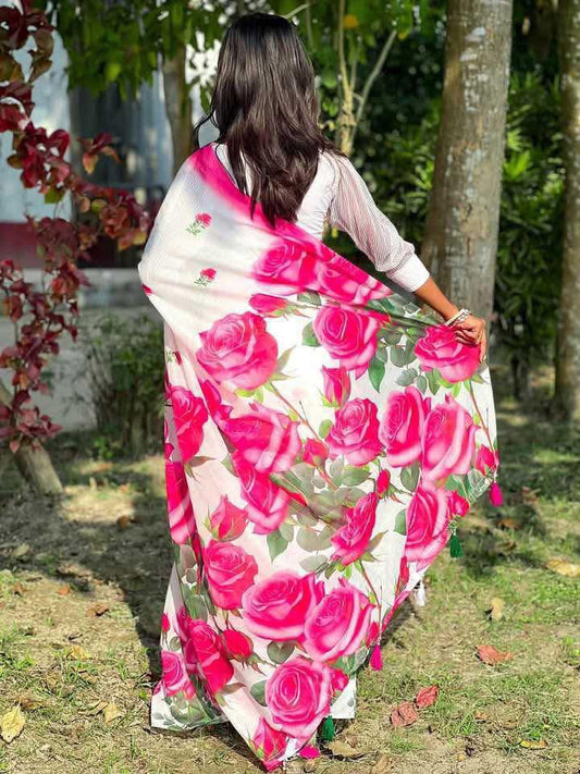 Rose Art Silk Saree | Premium Semi Muslin Silk