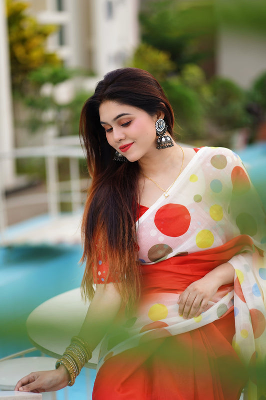 Ball Art Print Saree | Premium Semi Muslin Silk